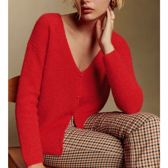 Sezane Sweaters - Sezane Barry Cardigan Red Super Kid Mohair Small Quiet Luxury Alpaca Sweater